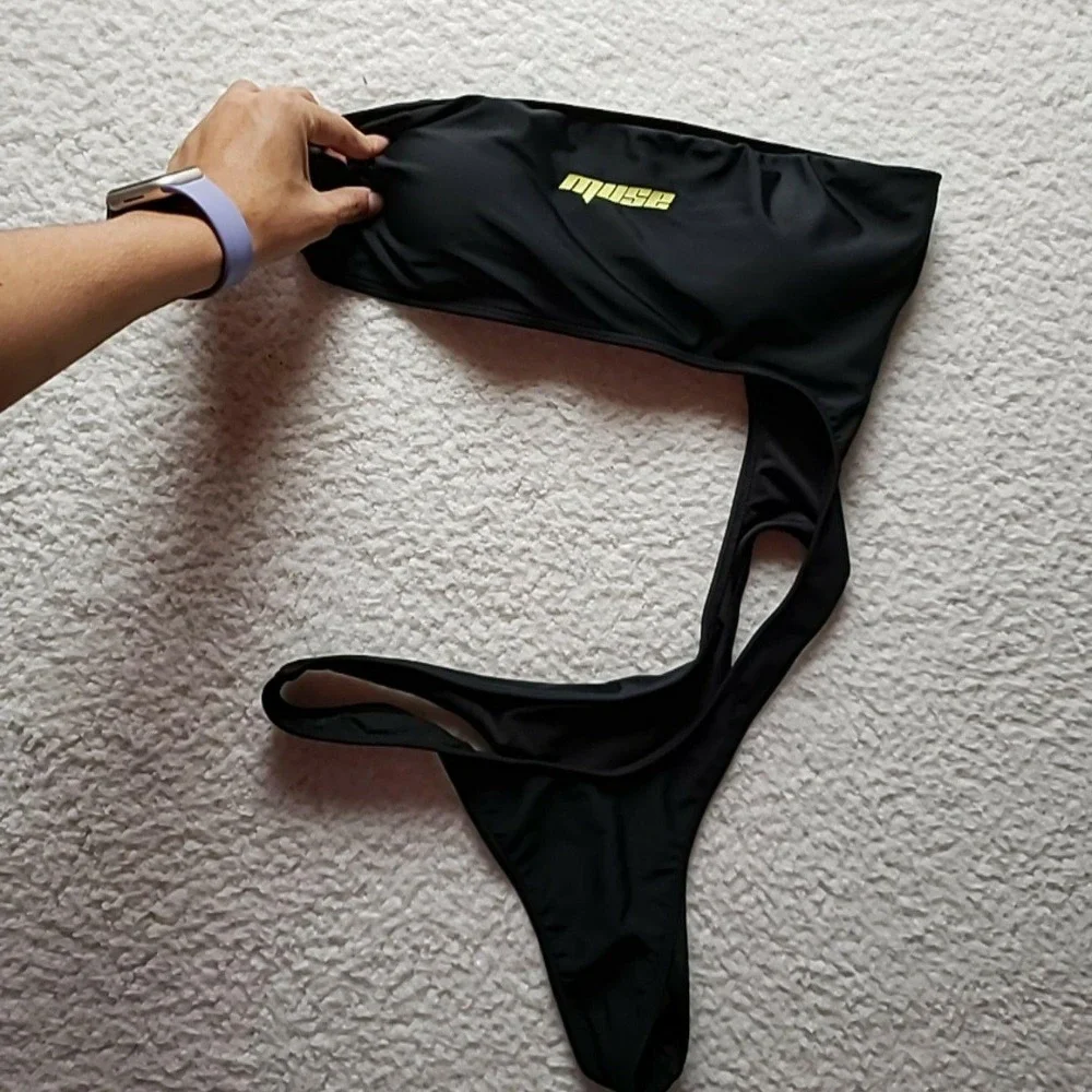 Mpose Swimsuit Womens Medium Black Bandeau One Piece Thong Monokini Strapless